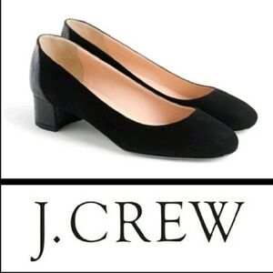 J. Crew Evelyn Suede Croc Embossed black round toe block heel, 6.5